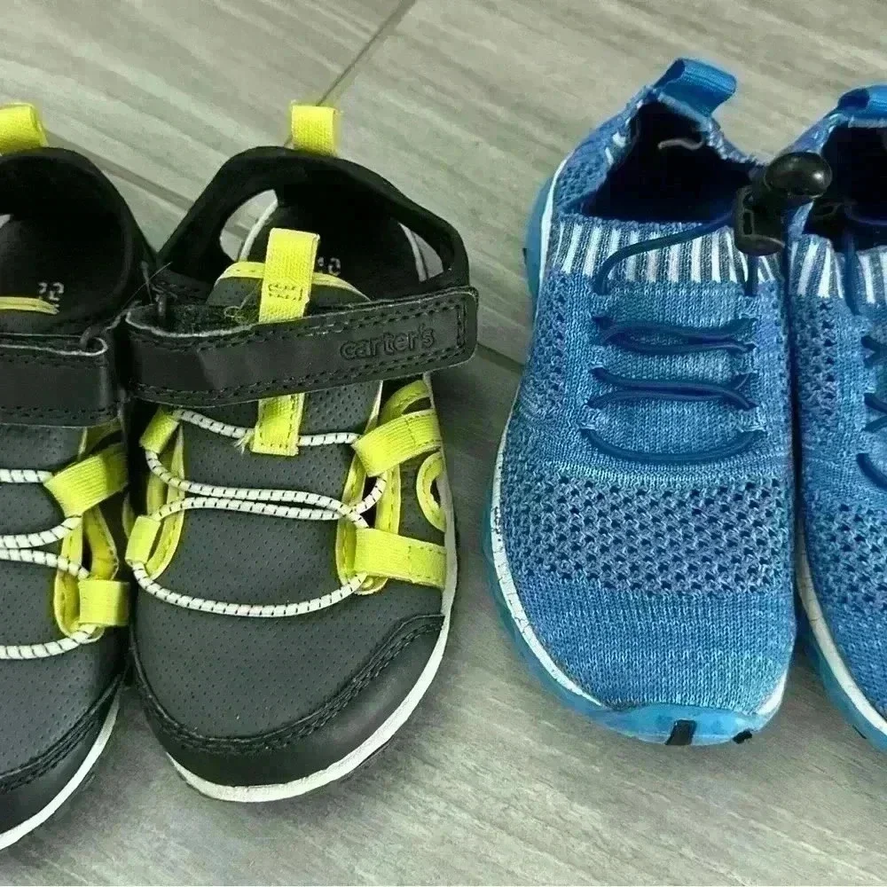 Carter's Kids Shoes Sandals Sneakers Set Grey Yellow Blue Size 10 Toddler